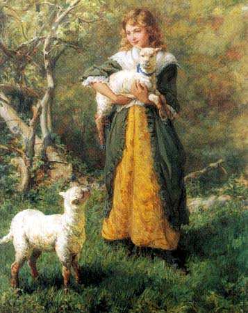 Girl with Lambs Beautiful