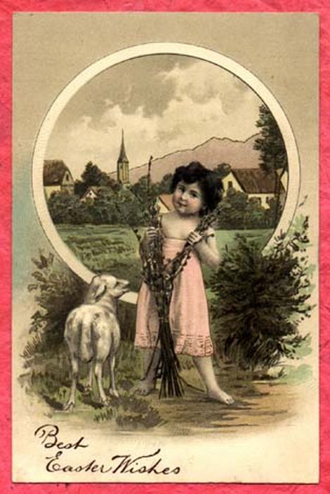 Girl with Pussy Willows and Sheep