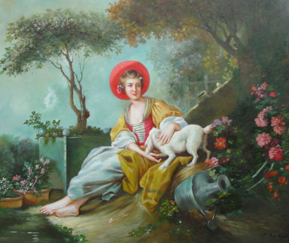 Girl with Red Hat and Lamb