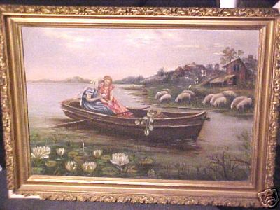 Girls Boat Waterlillies Sheep