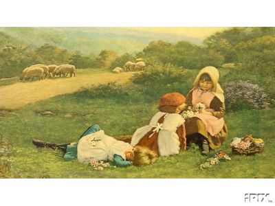 Girls with Flowers and Sheep