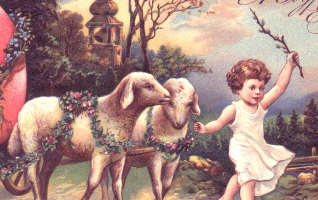 Lambs with Garlands Pulling Egg