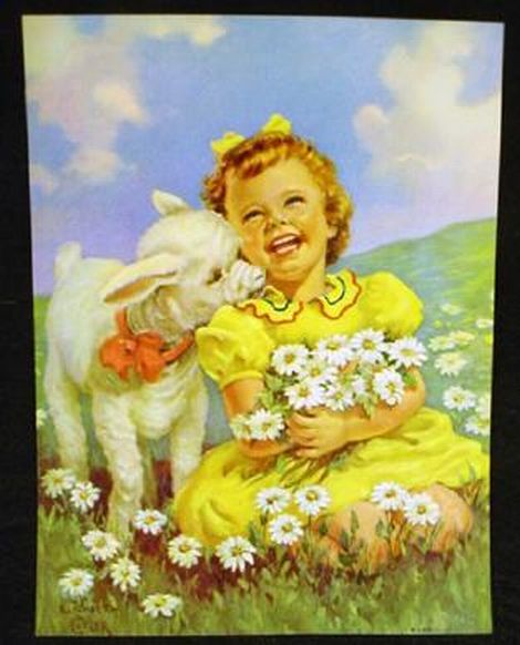 Little Girl with Lamb and Dasies