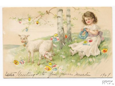 Little Girl with Sheep and Eggs