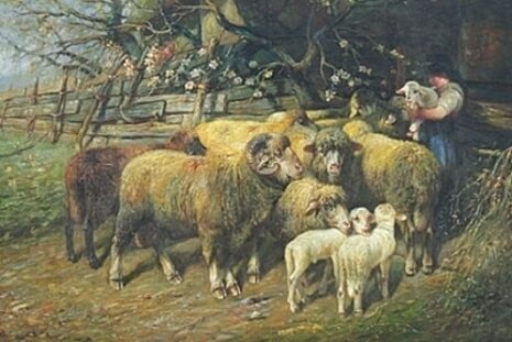Little Girl with Sheep Flock