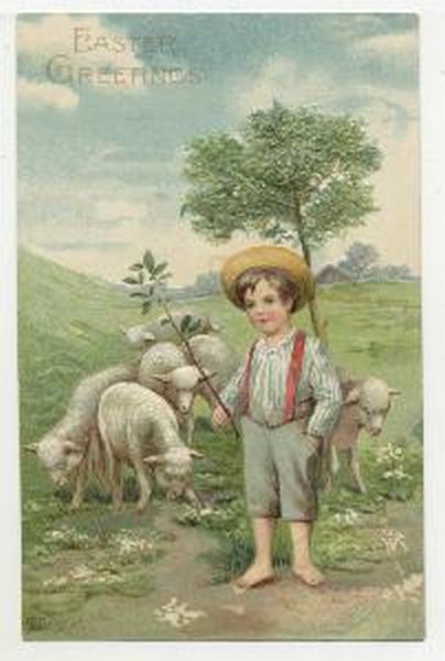 Little Shepherd Boy with Lamb Flock