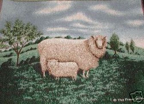 Mama Sheep and Lamb Tapestry Pillow