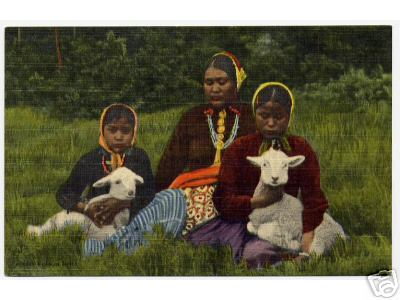 Navajo Woman with Daughters and Lambs