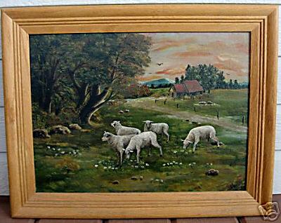 Old Folk Art Painting Country Sheep