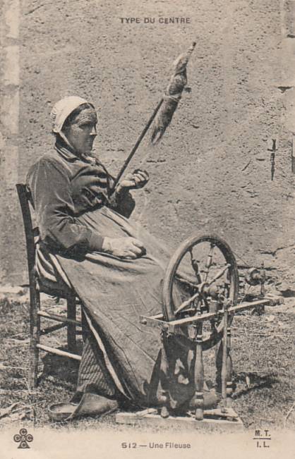 Old French Woman Spinning Flax