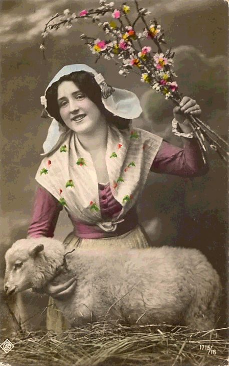 Old German Pc Woman with Sheep