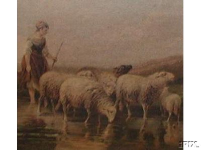 Old World Shepherdess and Sheep