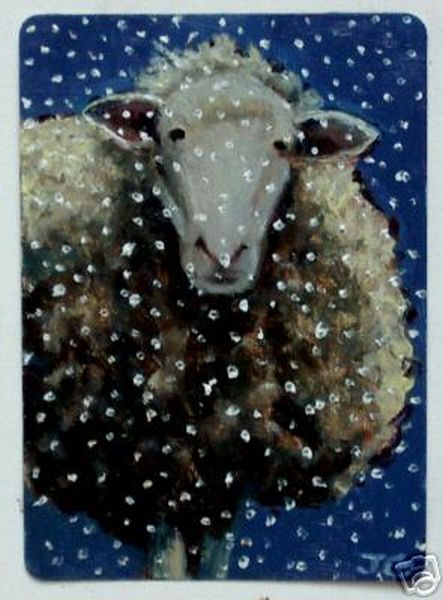 Original Oil Sheep in Falling Snow