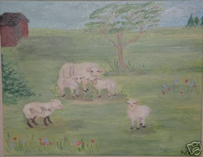 Painting Ewe with 4 Lambs