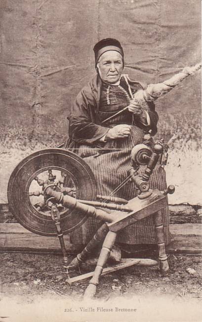 Pc French Woman with Spinning Flax