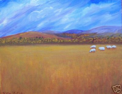 Peaceful Pasture Sheep Impressionist Painting