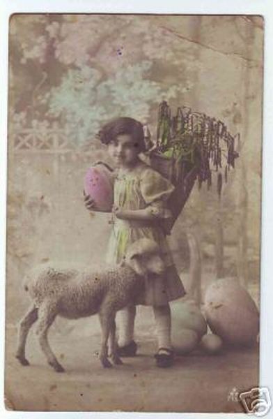 Photo Girl with Basket and Sheep