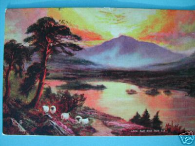 Postcard Loch Awe Sunset Sheep Argyll Scotland