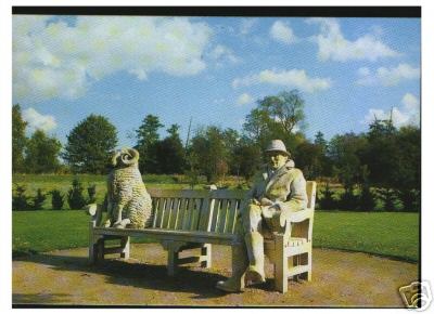 Postcard Man and Sheep on Park Bench Nottinghamshire