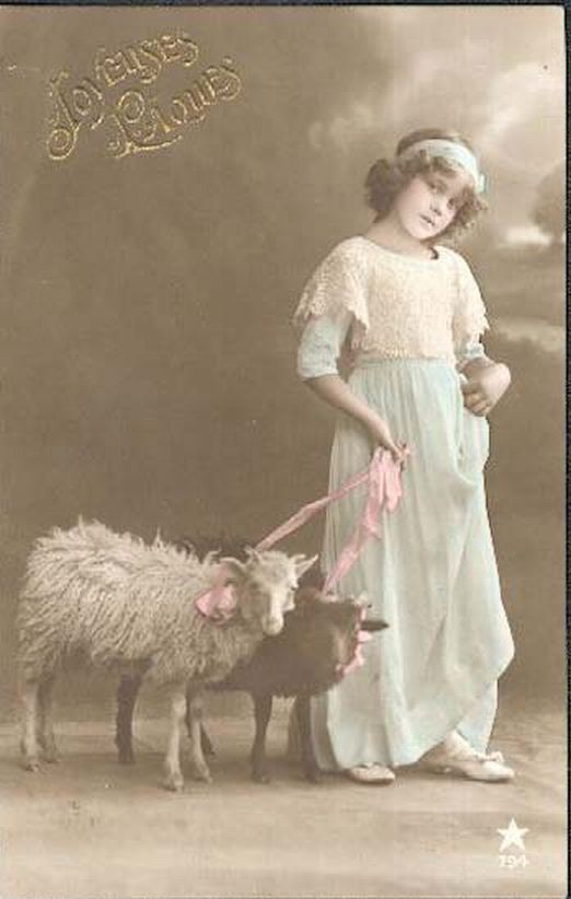 Pretty Edwardian Easter Girl Sheep 1910