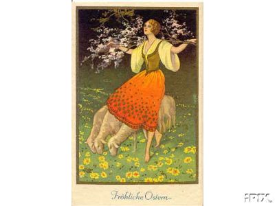 Pretty Woman with Flowering Branch and Sheep1