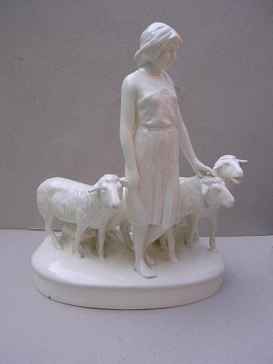 Royal Dux Woman with 3 Sheep