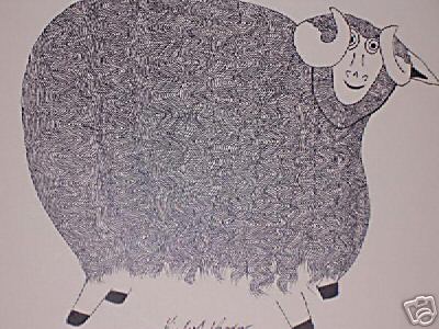 Scotish Sheep in Black Ink Drawing
