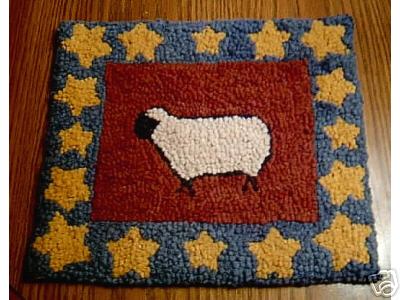 Sheep and Stars Hooked Rug