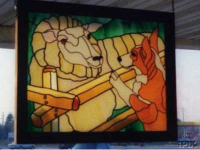 Sheep and Welsh Corgie Stained Glass