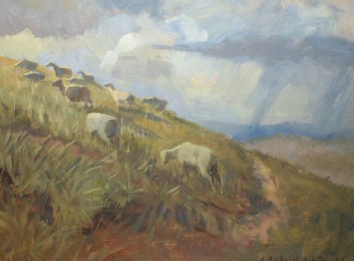Sheep Glazing on the Hill
