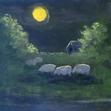 Sheep Grazing By Moonlight