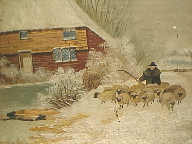 Sheep in Snow By Water