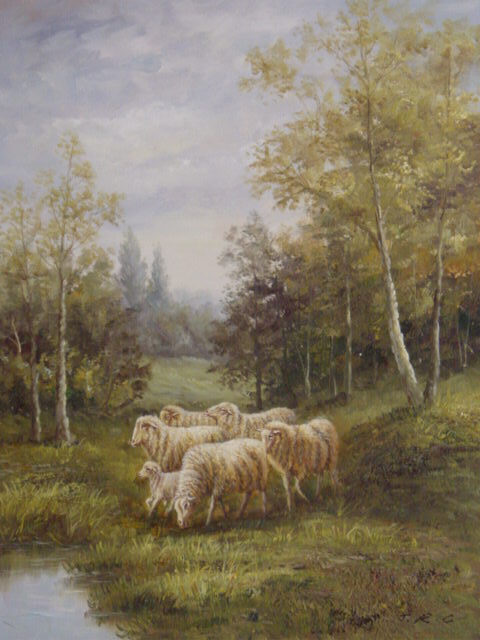 Sheep in Spring at Water