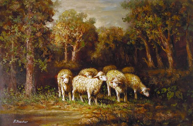 Sheep in the Morning Woods