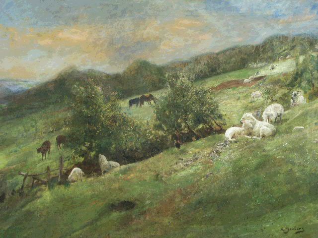 Sheep Resting on a Hillside