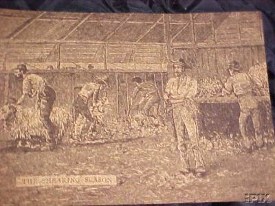 Sheep Shearing Etching on Cork