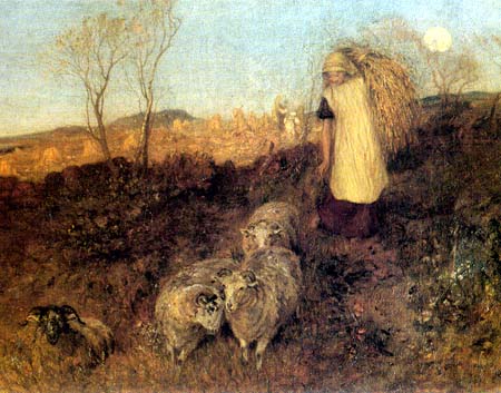 Sheep Under Harvest Moon