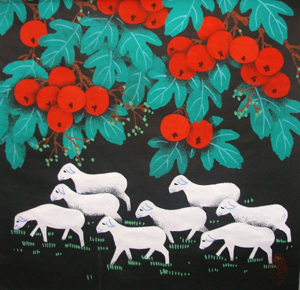 Sheep Under Red Fruit