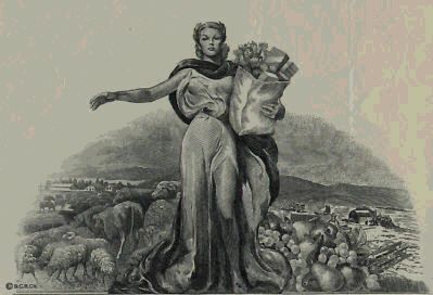Sheep with Cornucapia Woman Fruit