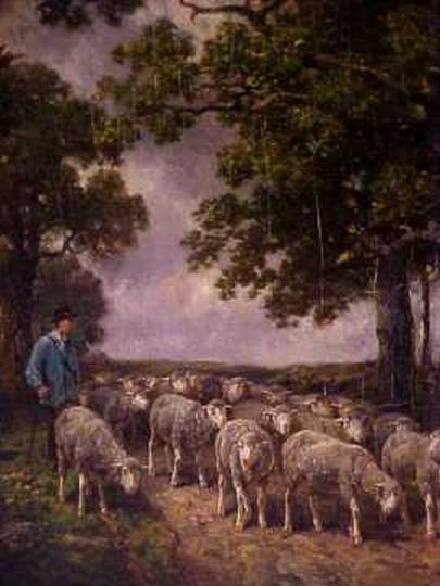Sheep with Shepherd in Lane
