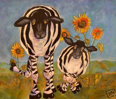 Sheep Zebra with Sunflowers