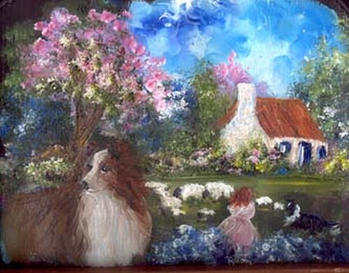 Sheltieand Child View Sheep and Collage