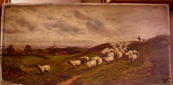 Shepherd and Sheep at Sunset