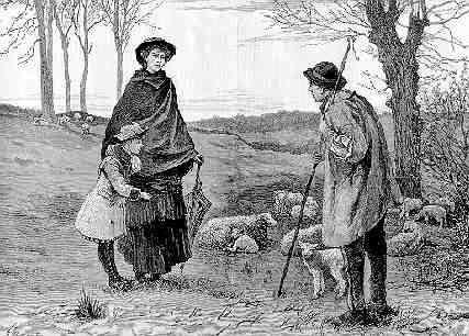 Shepherd Andsheep and Woman and Child