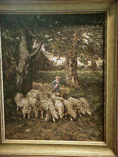 Shepherd in Woods with Sheep