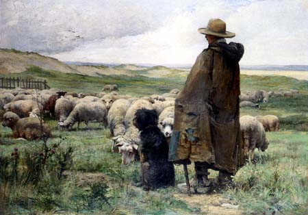 Shepherd with Dog and Sheep
