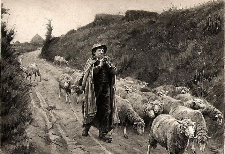 Shepherd with Pipe and Sheep