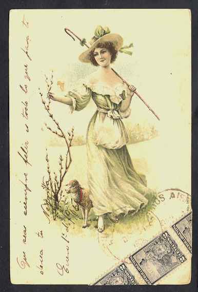 Shepherdess in Pale Green Sheep