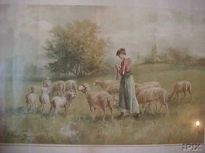 Shepherdess Knitting a Sock