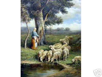 Shepherdess Leads Flock to Water